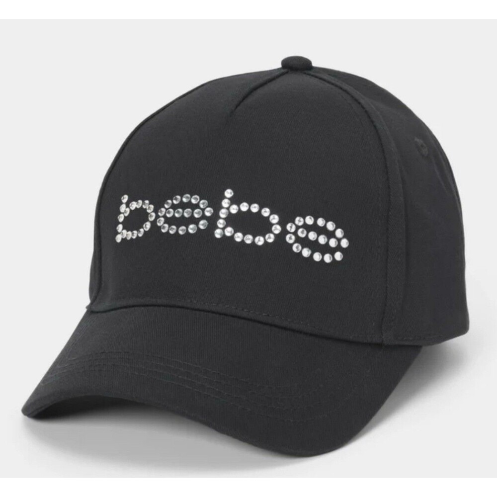 bebe Crystal Rhinestone Logo Black Cotton Baseball Cap New
